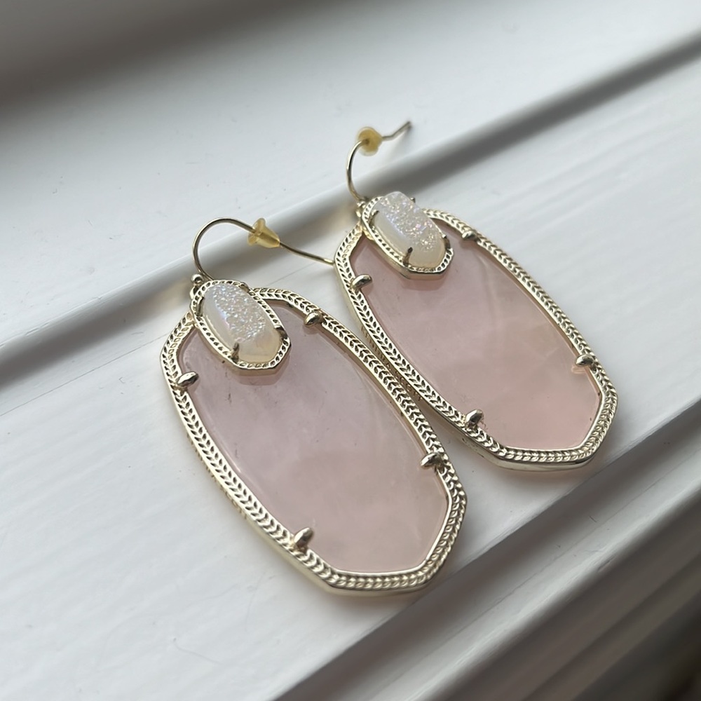 Kendra Scott Darcy Earrings, rose quartz with white crystal, in gold